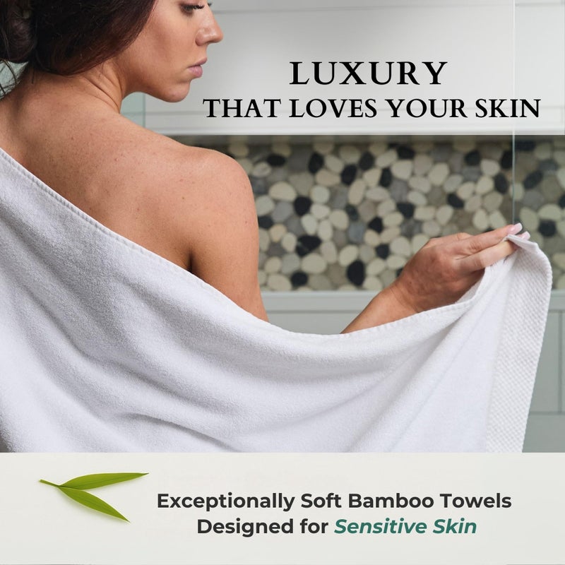 BedVoyage Luxury Bath Towels Set of 8 - Ultra Soft Plush Bathroom Towel Set - Highly Absorbent Viscose from Bamboo Bath Towels Ultra Soft - Spa Towel for Body - White - Image 5